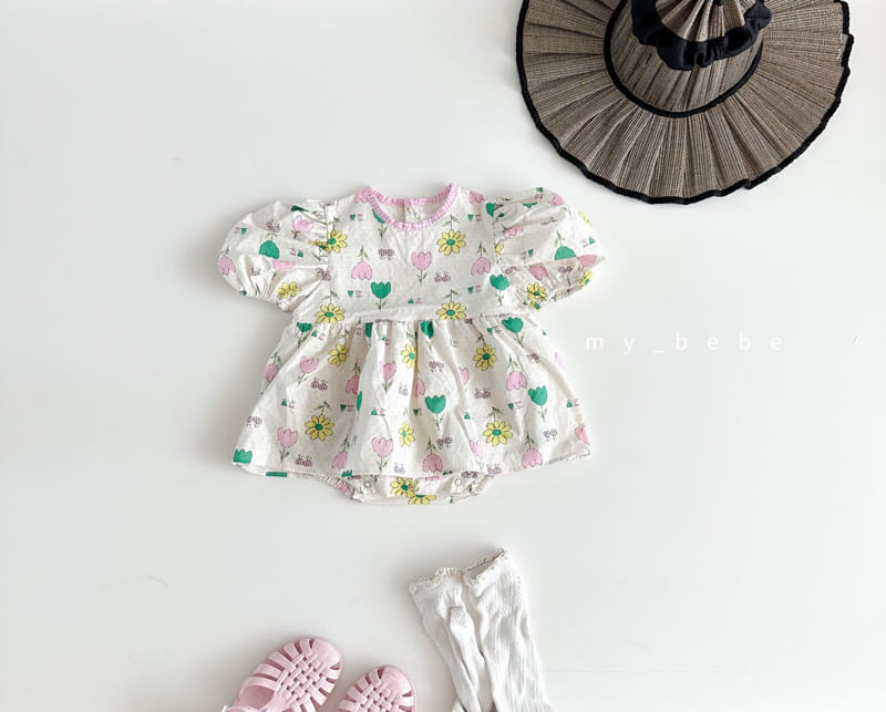 My Bebe - Korean Baby Fashion - #onlinebabyshop - Baby Heart Flower One-piece Bodysuit - 4