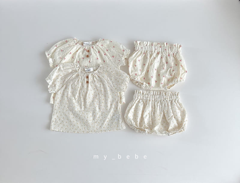 My Bebe - Korean Baby Fashion - #babyboutique - Baby Snow Flower Bloomer Top Bottom Set - 2