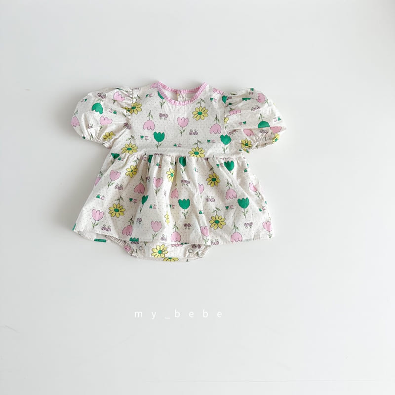 My Bebe - Korean Baby Fashion - #babyboutiqueclothing - Baby Heart Flower One-piece Bodysuit - 6