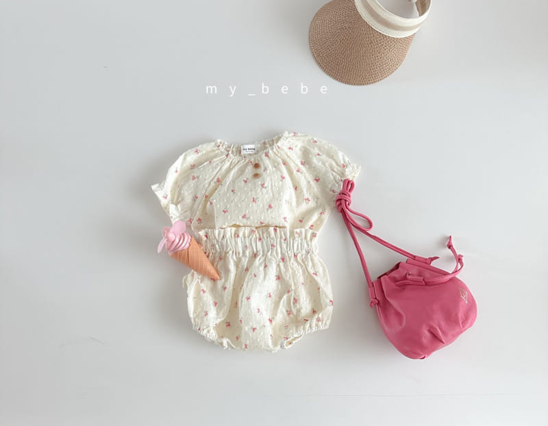 My Bebe - Korean Baby Fashion - #babyootd - Baby Snow Flower Bloomer Top Bottom Set - 11