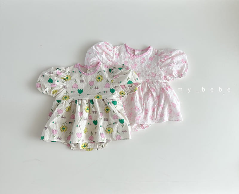 My Bebe - Korean Baby Fashion - #babywear - Baby Heart Flower One-piece Bodysuit