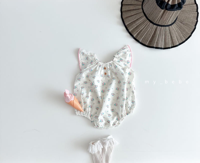 My Bebe - Korean Baby Fashion - #babywear - Baby Snow Flower Terry Bodysuit - 4