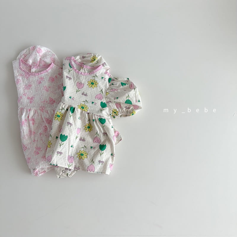 My Bebe - Korean Baby Fashion - #onlinebabyboutique - Baby Heart Flower One-piece Bodysuit - 2