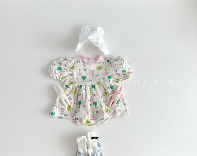 My Bebe - Korean Baby Fashion - #onlinebabyshop - Baby Heart Flower One-piece Bodysuit - 3