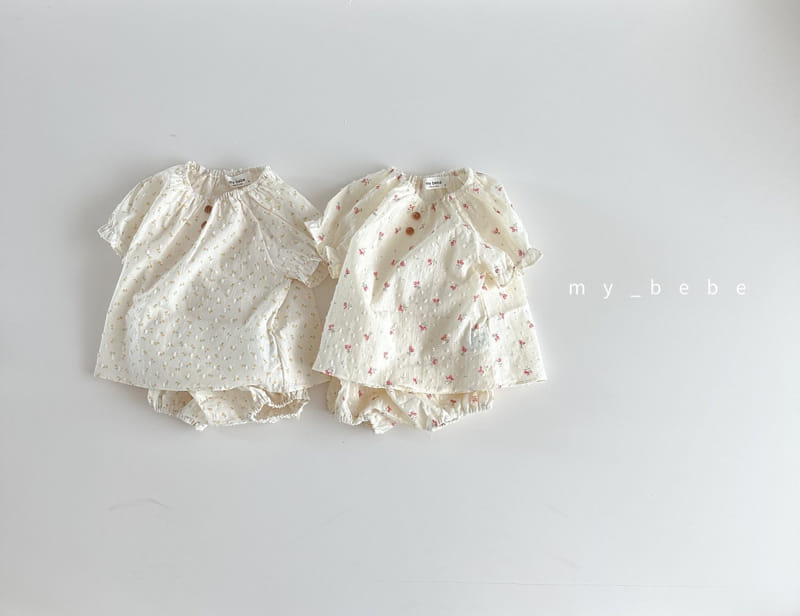 My Bebe - Korean Baby Fashion - #onlinebabyshop - Baby Snow Flower Bloomer Top Bottom Set