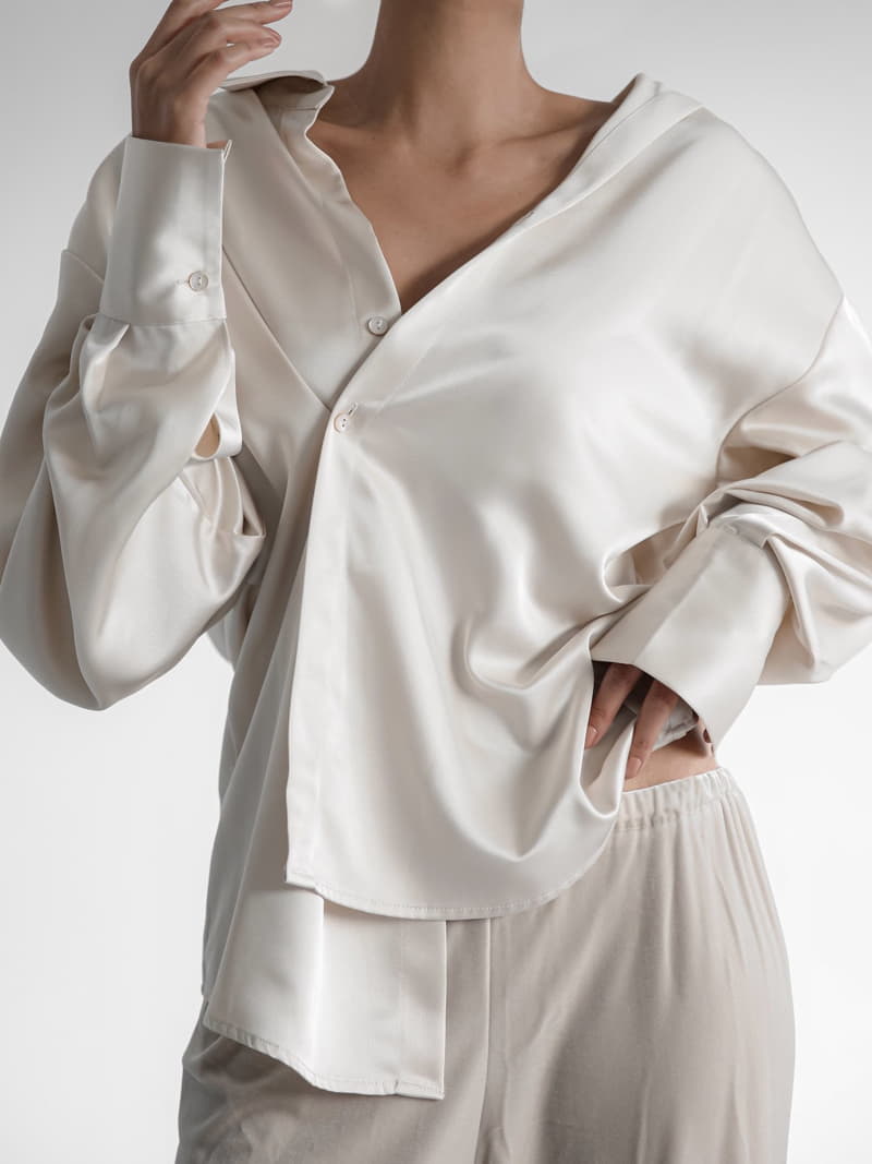 Paper Moon - Korean Women Fashion - #womensfashion - Silky Wrap Unbalaced Blouse - 3