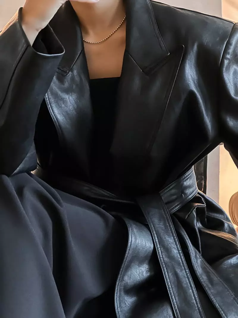 Oversized Vegan Leather Robe Maxi Coat - KKAMI