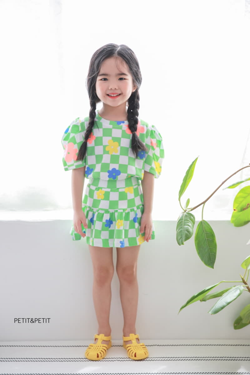 Petit & Petit - Korean Children Fashion - #childofig - Check Flower Top Bottom Set - 10