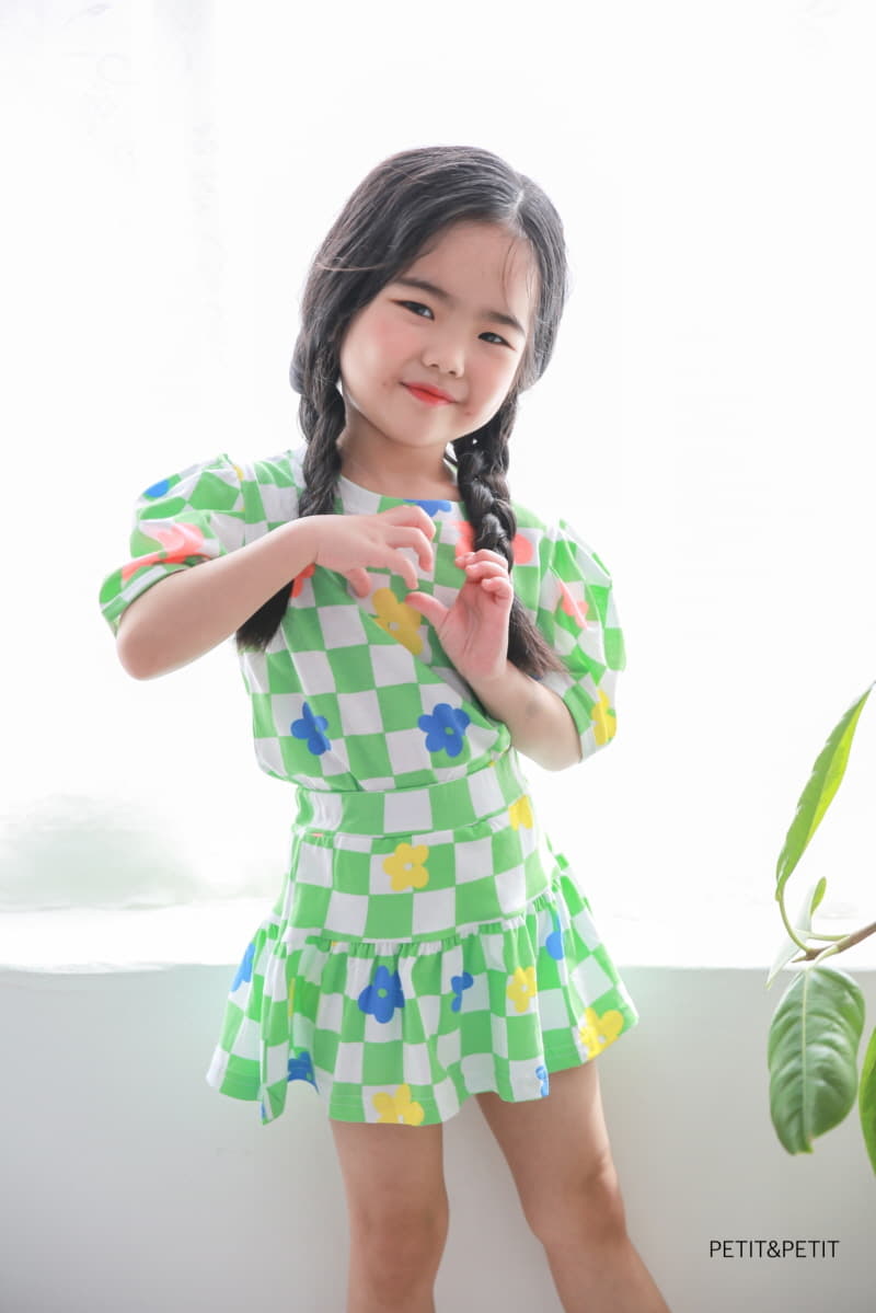 Petit & Petit - Korean Children Fashion - #childrensboutique - Check Flower Top Bottom Set - 11