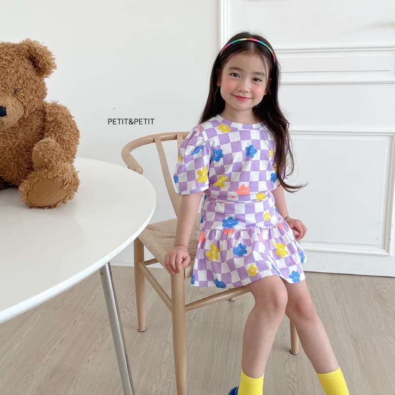 Petit & Petit - Korean Children Fashion - #kidsshorts - Check Flower Top Bottom Set