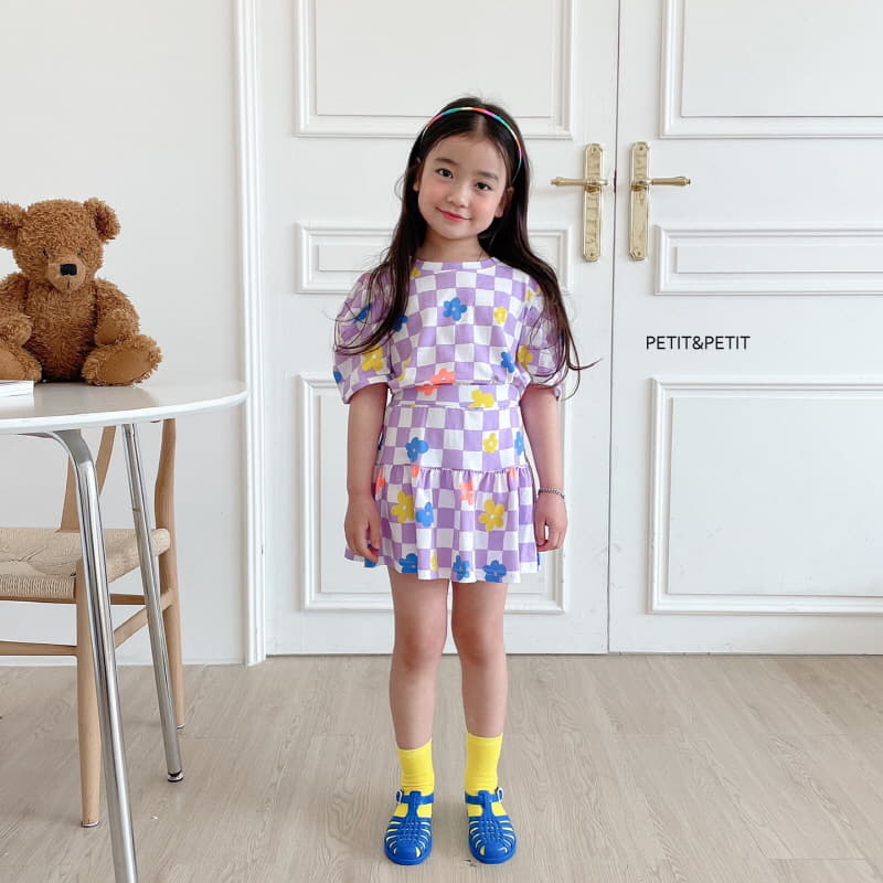 Petit & Petit - Korean Children Fashion - #kidsstore - Check Flower Top Bottom Set - 2