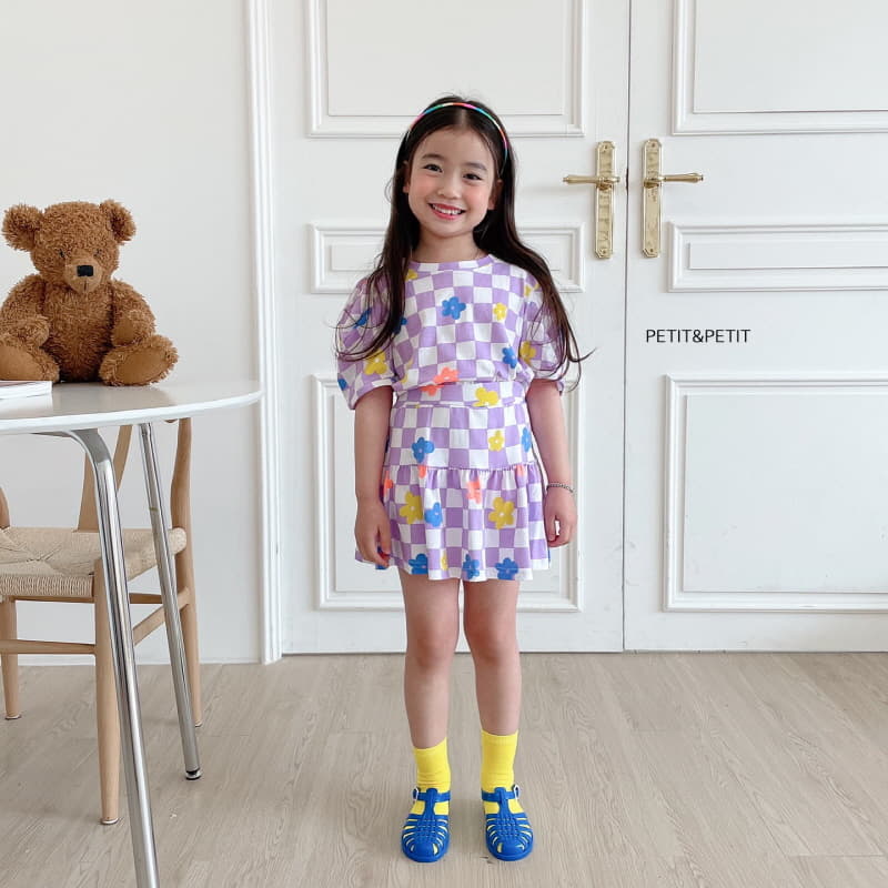 Petit & Petit - Korean Children Fashion - #kidzfashiontrend - Check Flower Top Bottom Set - 3