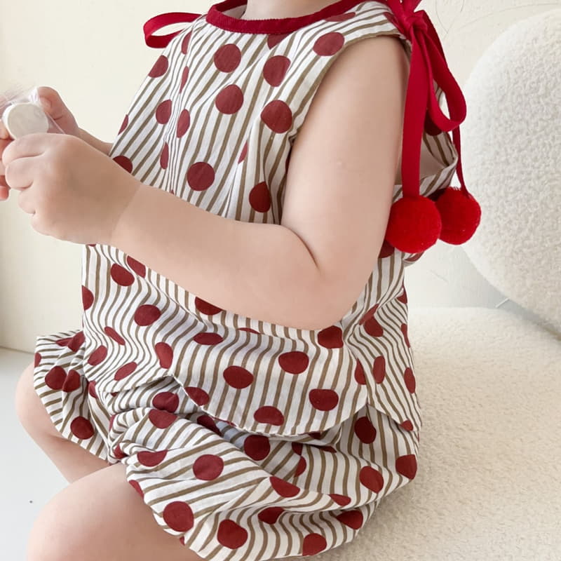 Reve Kid - Korean Baby Fashion - #babyfever - Bebe Dot Sleeveless Top Bottom Set