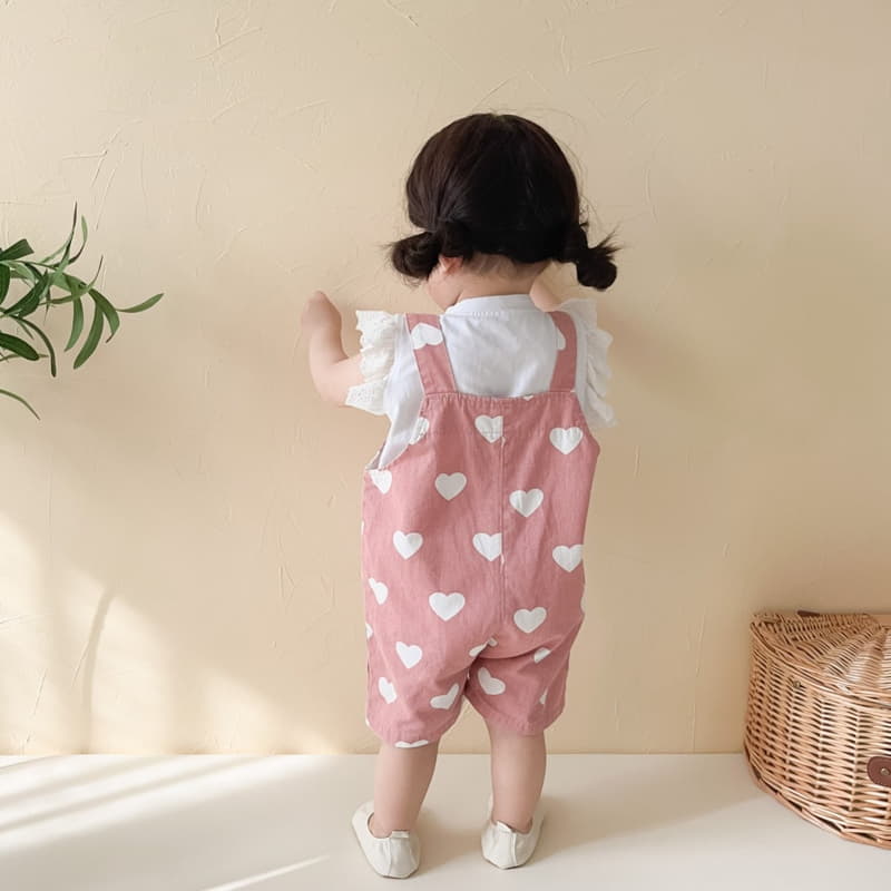 Reve Kid - Korean Baby Fashion - #babyfever - Heart Dungarees Frill Tee Set