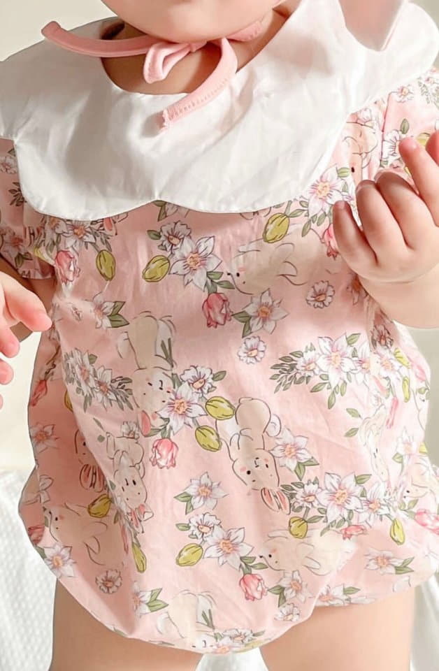 Reve Kid - Korean Baby Fashion - #babyoutfit - Flower Rabbit Bodysuit with Bonnet - 2