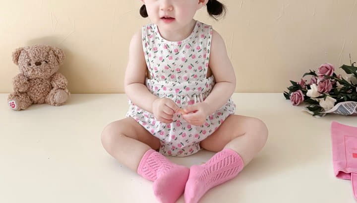 Reve Kid - Korean Baby Fashion - #babyoutfit - Pink Small Flower Sleeveless Bodysuit - 2