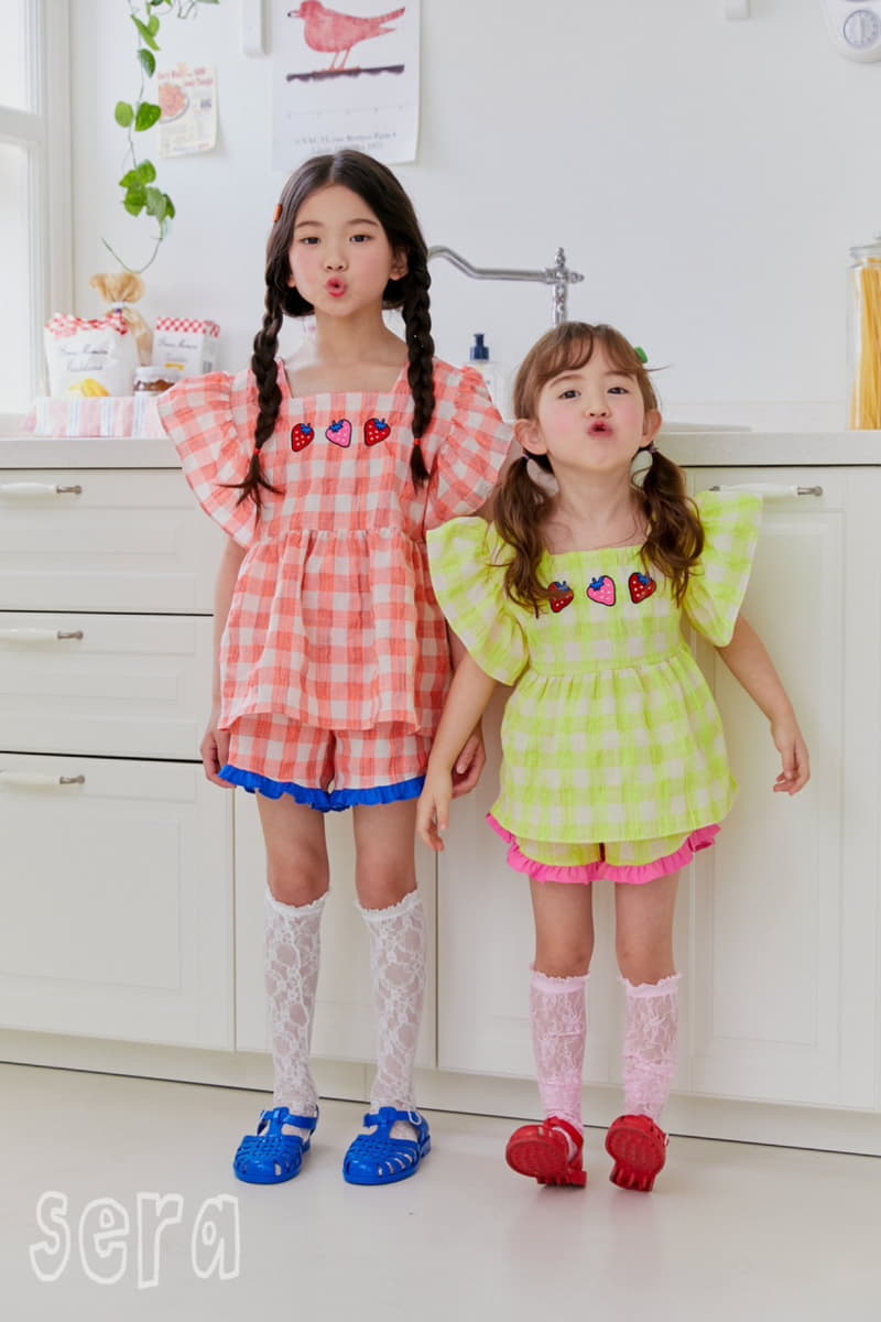 Sera - Korean Children Fashion - #fashionkids - Strawberry Check Blouse - 12