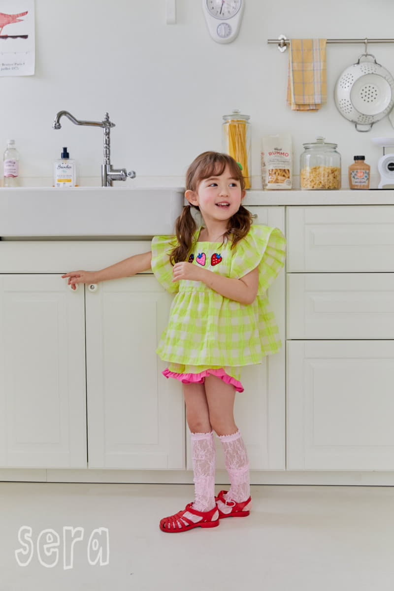 Sera - Korean Children Fashion - #littlefashionista - Strawberry Check Blouse