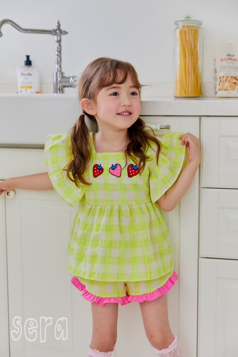 Sera - Korean Children Fashion - #magicofchildhood - Strawberry Check Blouse - 2