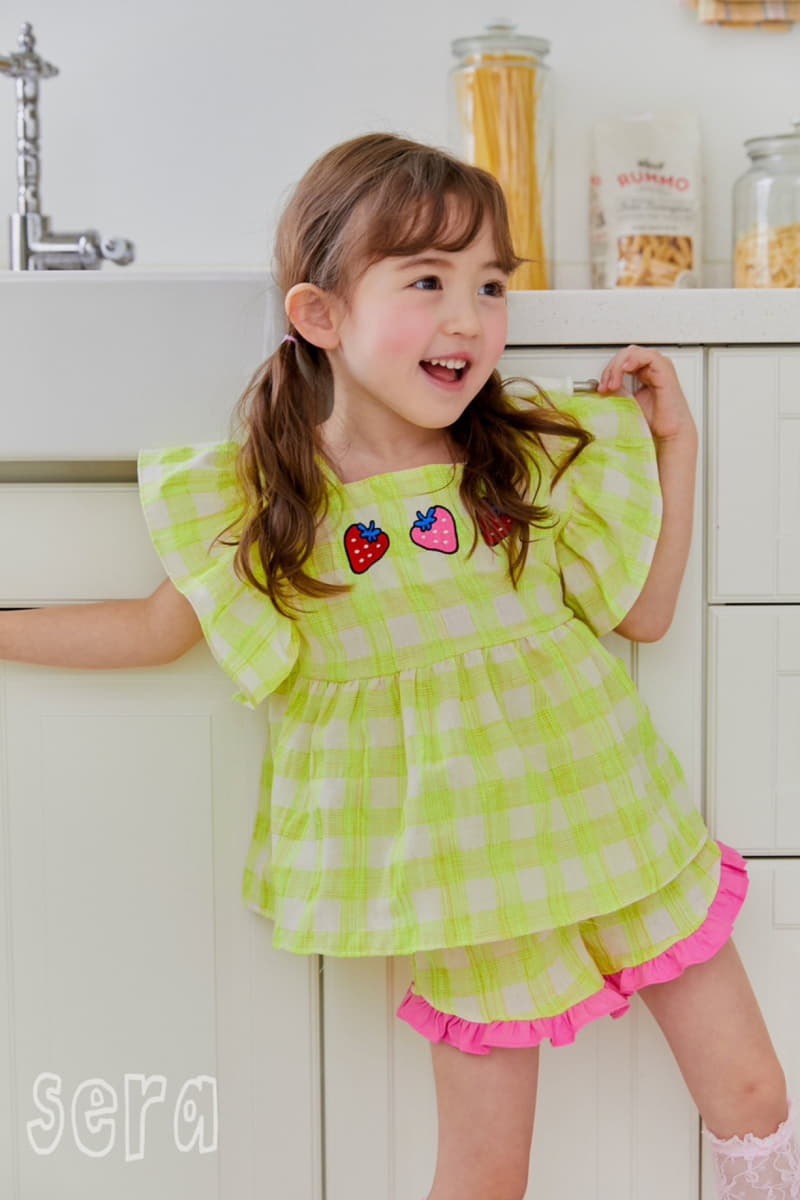 Sera - Korean Children Fashion - #minifashionista - Strawberry Check Blouse - 4