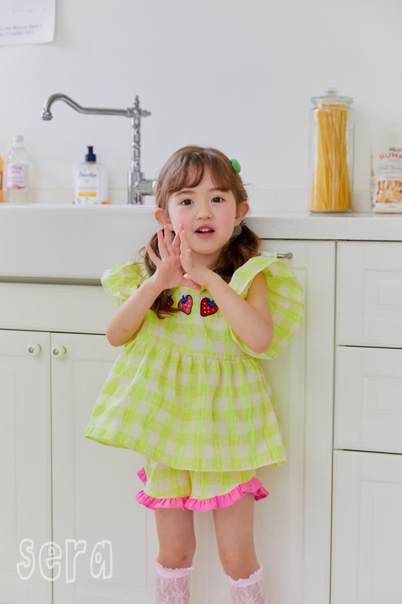 Sera - Korean Children Fashion - #todddlerfashion - Strawberry Check Blouse - 5