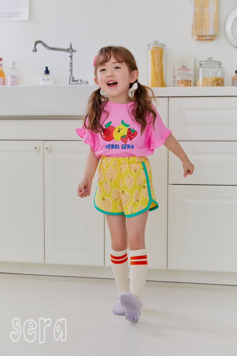 Sera - Korean Children Fashion - #toddlerclothing - Fruit Shorts Top Bottom Set - 7