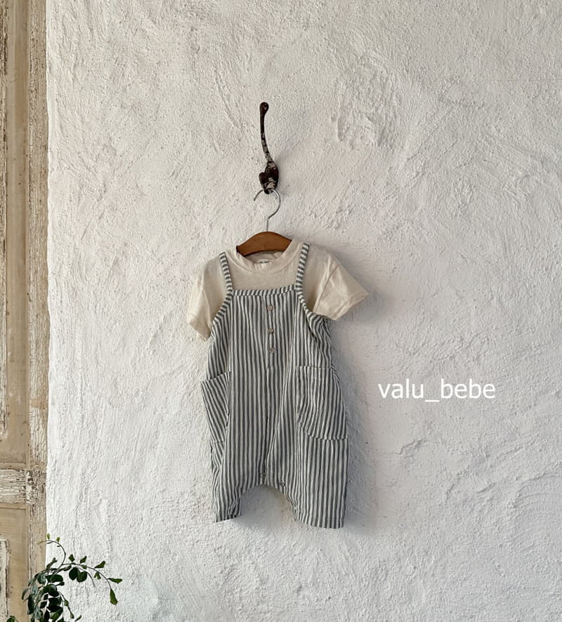 Valu Bebe - Korean Baby Fashion - #babyootd - Stripes Dungarees Bodysuit - 4