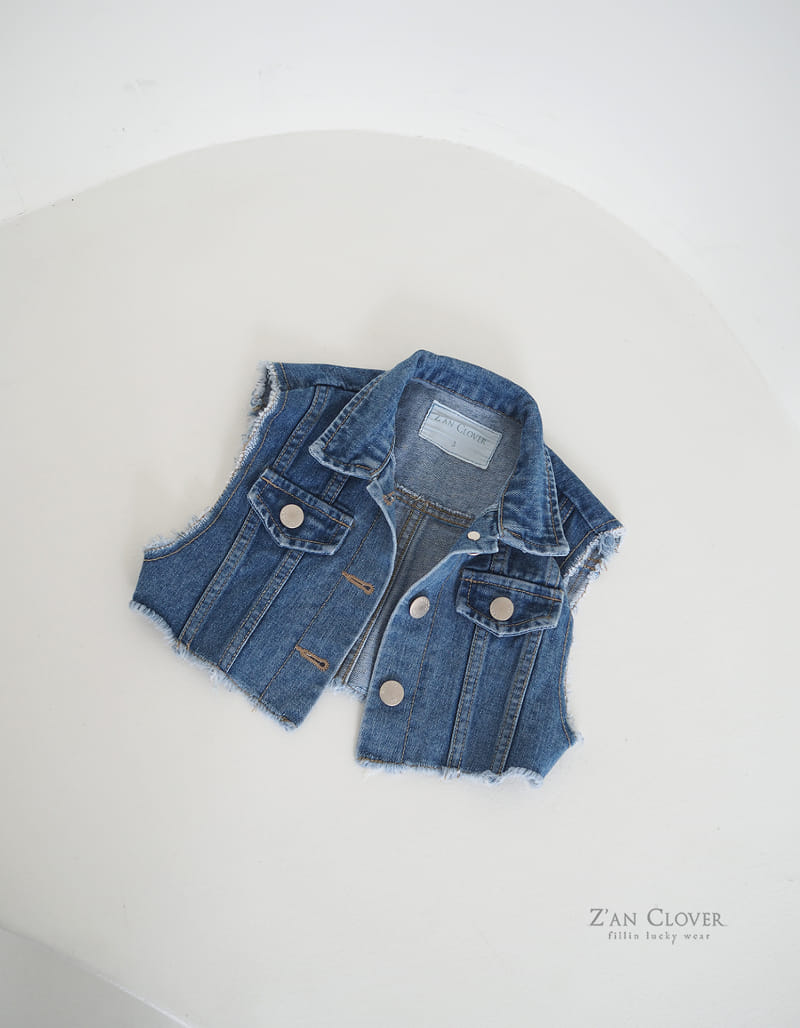 Zan Clover - Korean Children Fashion - #magicofchildhood - Crop Denim Vest - 4