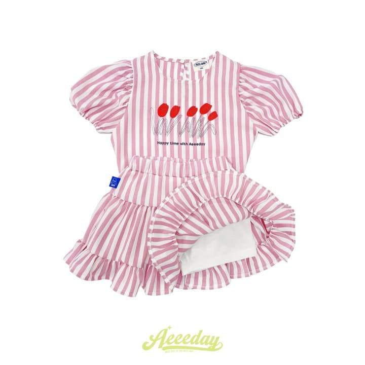 Aeeeday - Korean Children Fashion - #kidsstore - Tulip Stripes Top Bottom Set - 2