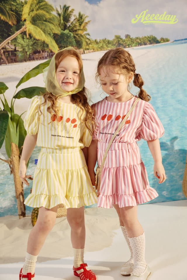 Aeeeday - Korean Children Fashion - #magicofchildhood - Tulip Stripes Top Bottom Set - 6