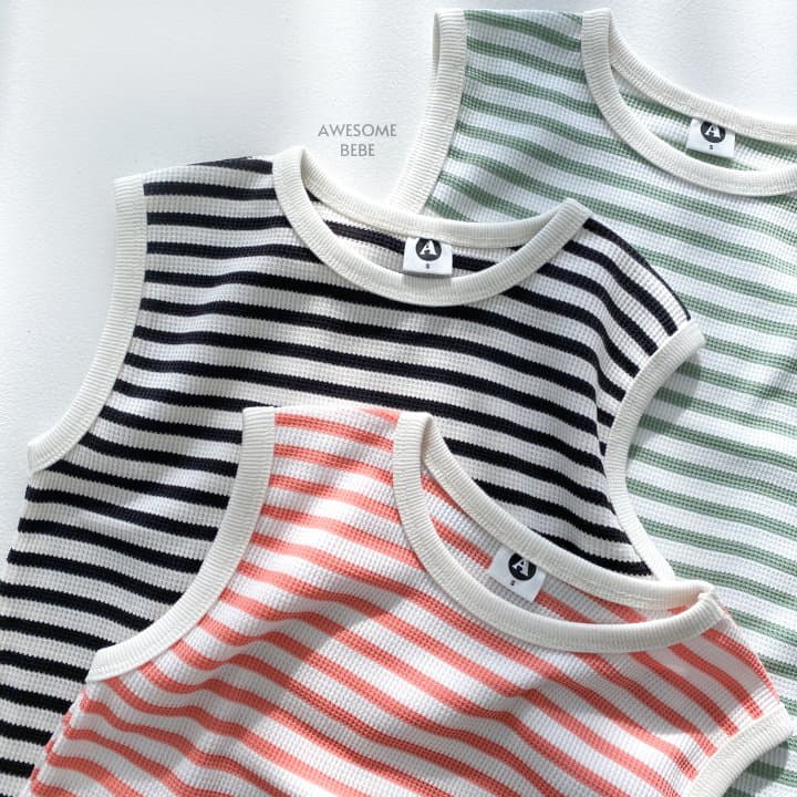 Awesome Bebe - Korean Children Fashion - #kidzfashiontrend - Stripes Waffle Sleeveless - 2