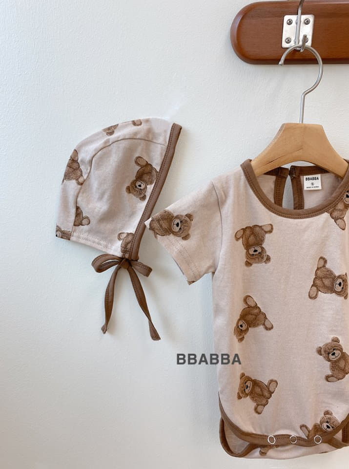 Bbabba - Korean Baby Fashion - #babyboutiqueclothing - Bear Piping Bodysuit with Bonnet