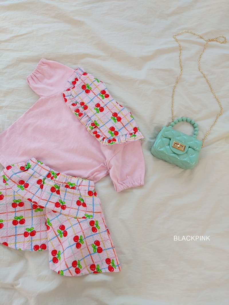 Black Pink - Korean Children Fashion - #kidsshorts - Lora Cherry Top Bottom Set - 12