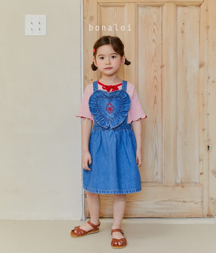 Bonaloi - Korean Children Fashion - #childofig - Heart Frill Denim One-piece - 9