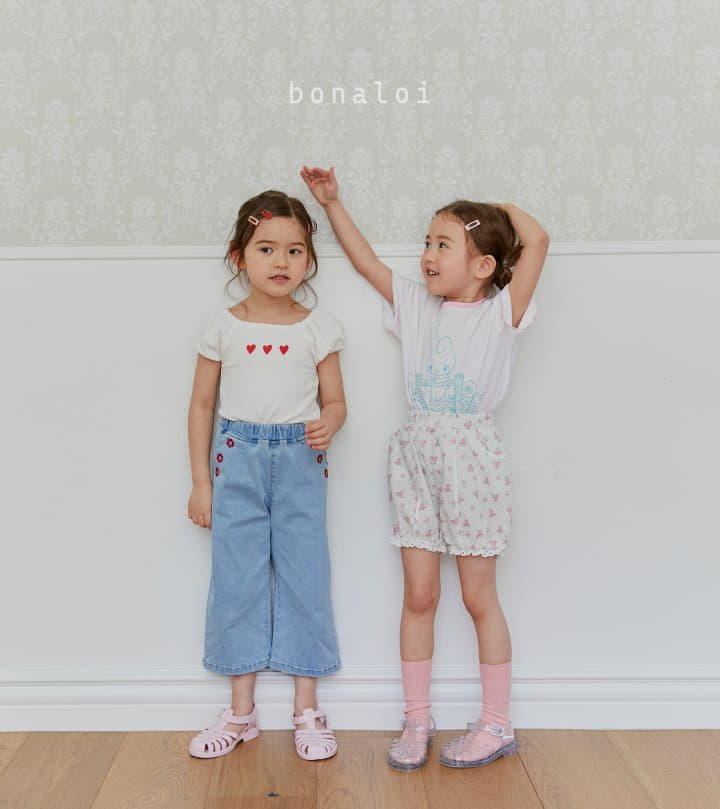 Bonaloi - Korean Children Fashion - #fashionkids - Flower Straight Jeans