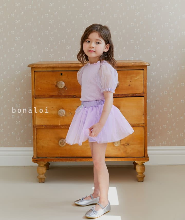 Bonaloi - Korean Children Fashion - #kidsshorts - Ribbon Mesh Tee - 12