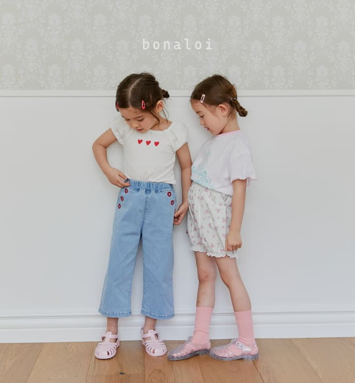 Bonaloi - Korean Children Fashion - #kidsstore - Flower Straight Jeans - 3