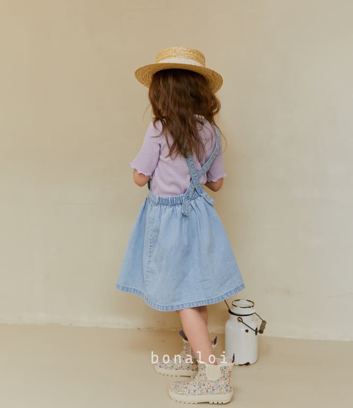 Bonaloi - Korean Children Fashion - #magicofchildhood - Heart Frill Denim One-piece - 4