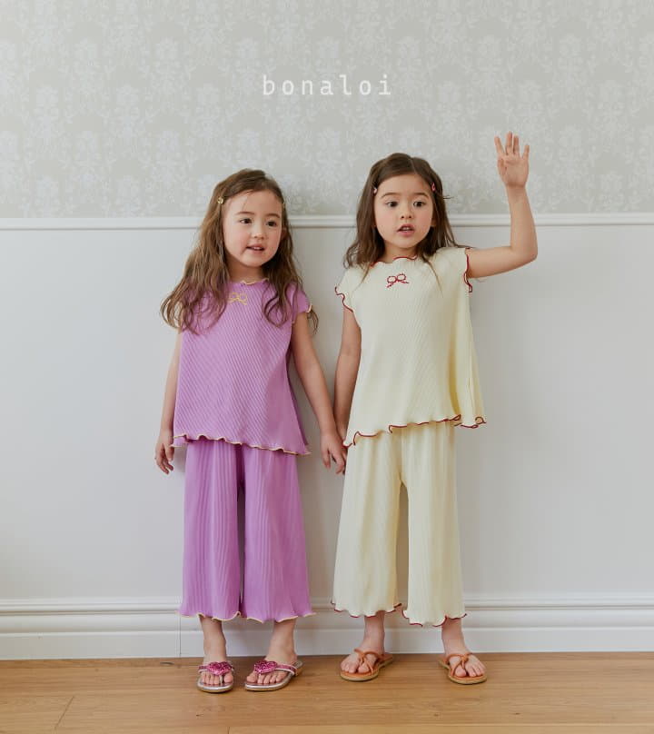 Bonaloi - Korean Children Fashion - #stylishchildhood - Wafer Top Bottom Set - 3