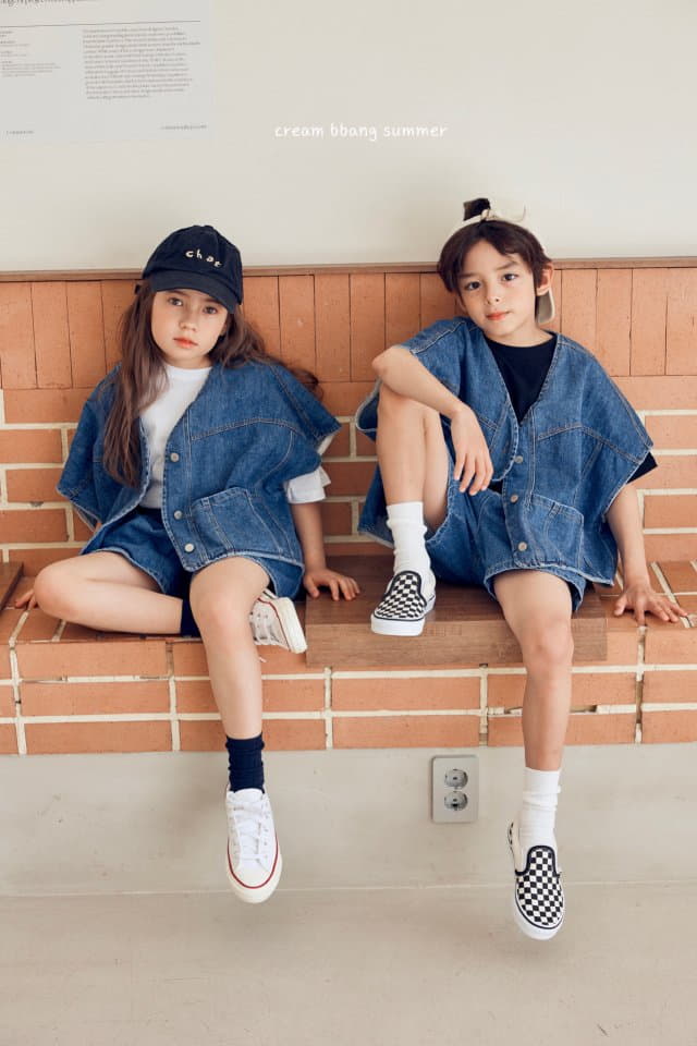 Cream Bbang - Korean Children Fashion - #kidsshorts - Habana Denim Vest - 6