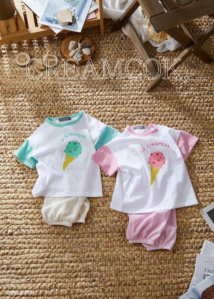 Creamcok - Korean Children Fashion - #prettylittlegirls - Ice Cream Col Top Bottom Set - 2