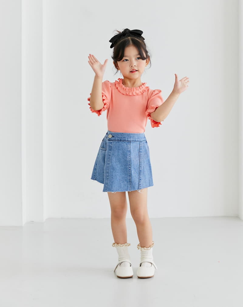 Ggomare - Korean Children Fashion - #kidzfashiontrend - Denim Wrap Skirt