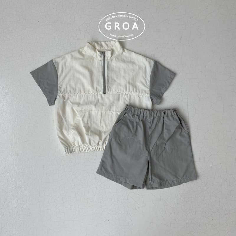 Groa - Korean Children Fashion - #discoveringself - Anorak Short Sleeves Top Bottom Set - 2