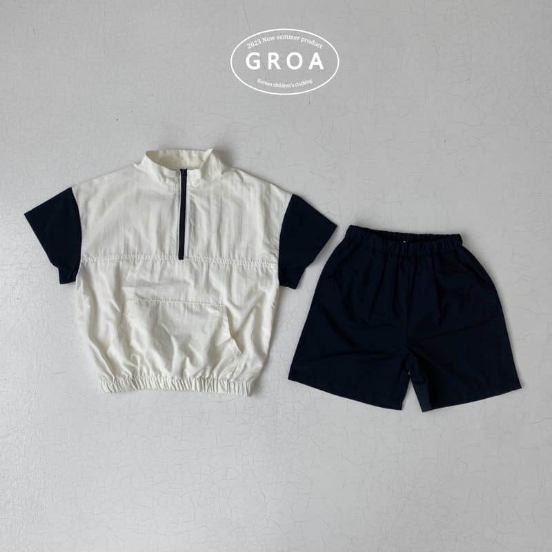 Groa - Korean Children Fashion - #fashionkids - Anorak Short Sleeves Top Bottom Set - 3