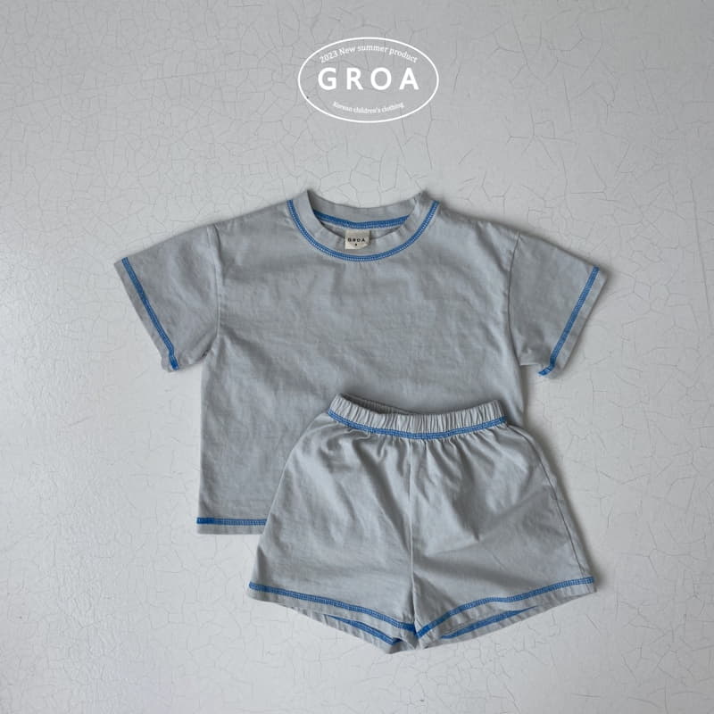 Groa - Korean Children Fashion - #kidsshorts - Color Stitch Top Bottom Set - 2