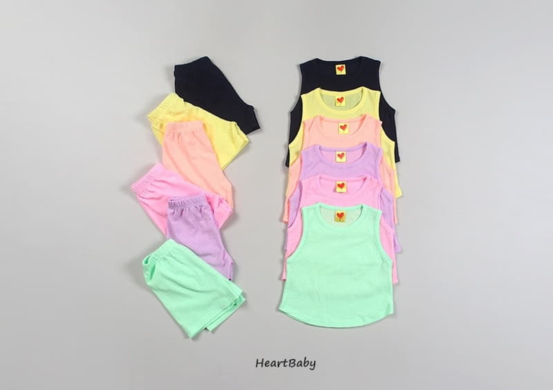 Heart Baby - Korean Children Fashion - #childofig - Macaroon Sleeveless Top Bottom Set - 3