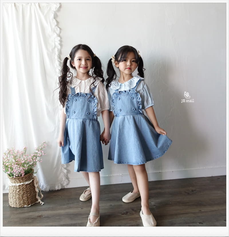 JM Snail - Korean Children Fashion - #Kfashion4kids - Frill Denim Vest One-piece