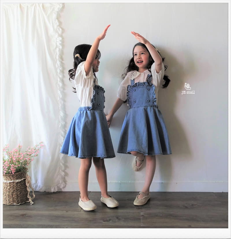 JM Snail - Korean Children Fashion - #childofig - Frill Denim Vest One-piece - 6