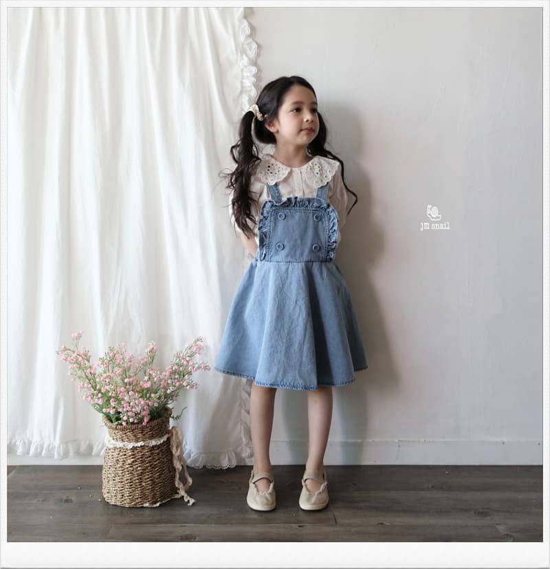 JM Snail - Korean Children Fashion - #childofig - Frill Denim Vest One-piece - 7