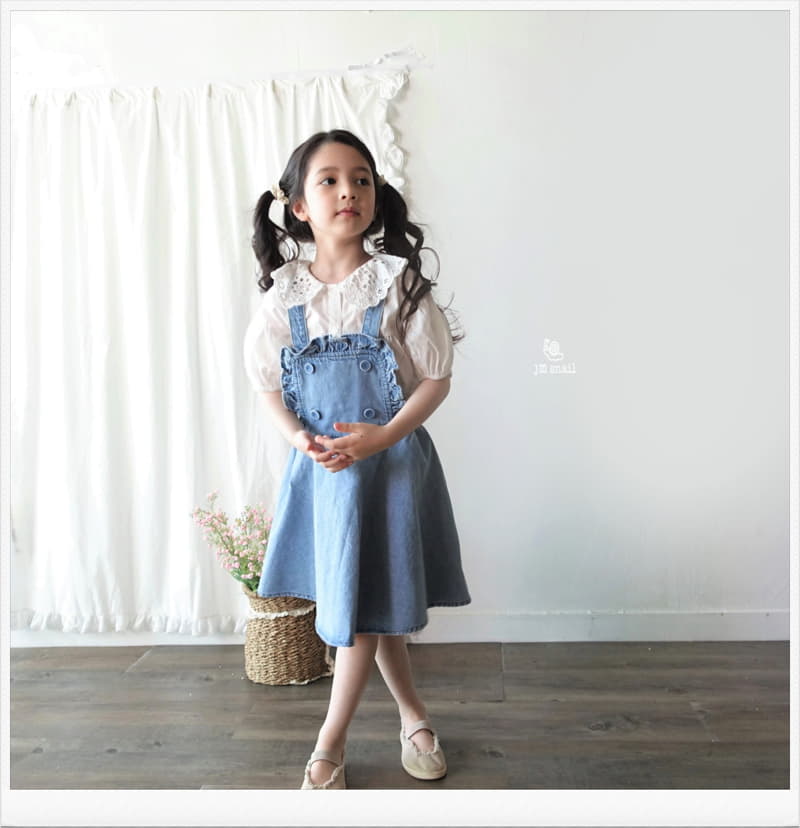 JM Snail - Korean Children Fashion - #childrensboutique - Frill Denim Vest One-piece - 8